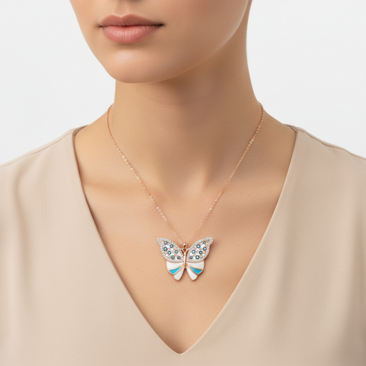 Evil Eye Butterfly Women's Silver Necklace