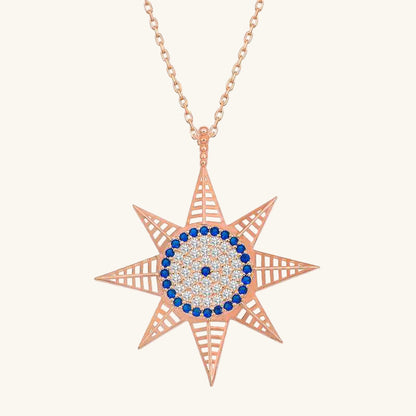 Rose Plated Evil Eye North Star Women's Silver Necklace