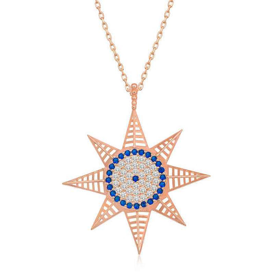 Rose Plated Evil Eye North Star Women's Silver Necklace