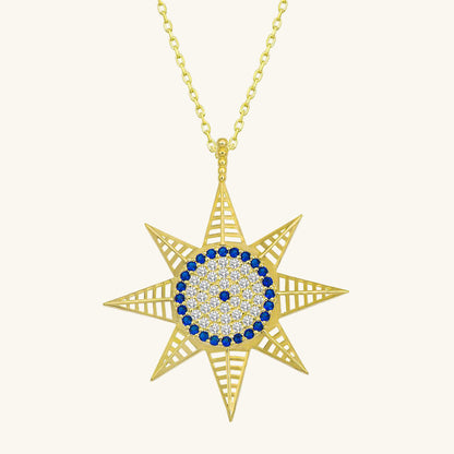 Vergoldete Evil Eye North Star Damen Silber Halskette
