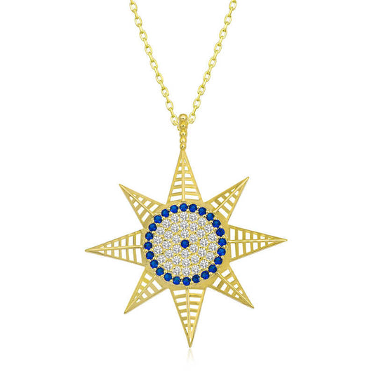 Gold Plated Evil Eye North Star Women's Silver Necklace