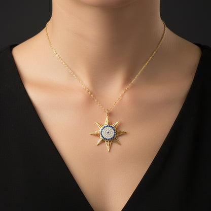 Vergoldete Evil Eye North Star Damen Silber Halskette