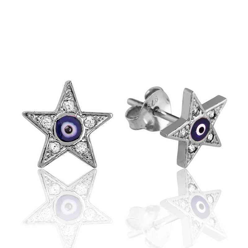 Evil Eye Star Stud Silver Earrings