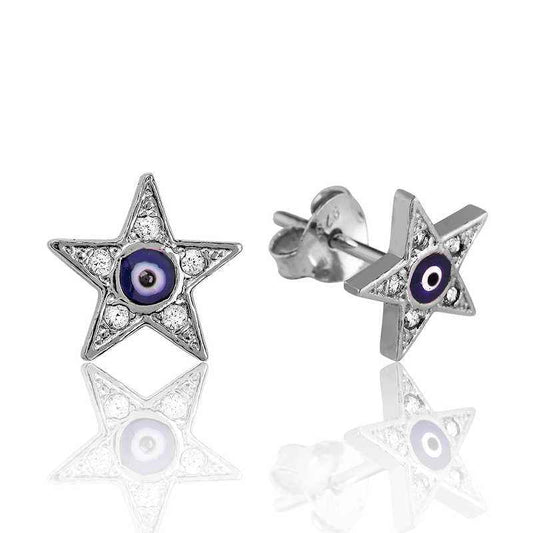 Evil Eye Star Stud Silver Earrings
