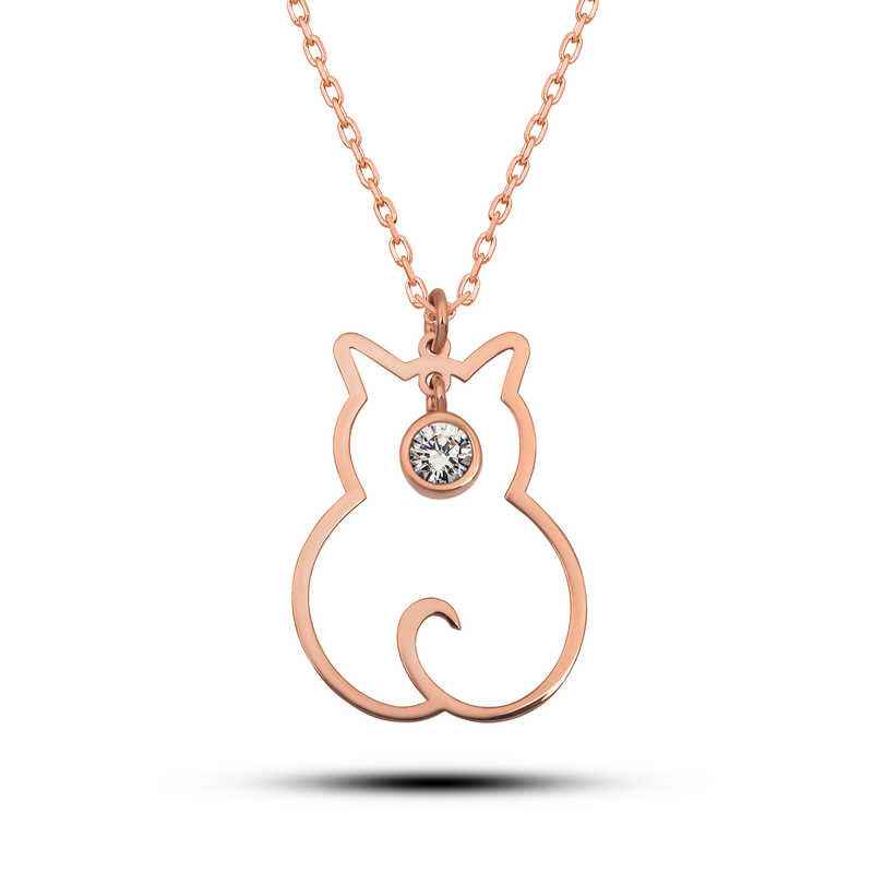 April Birthstone Cat Women's Silver Necklace