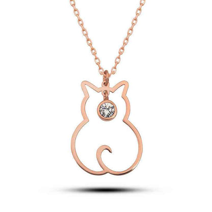 April Birthstone Cat Women's Silver Necklace