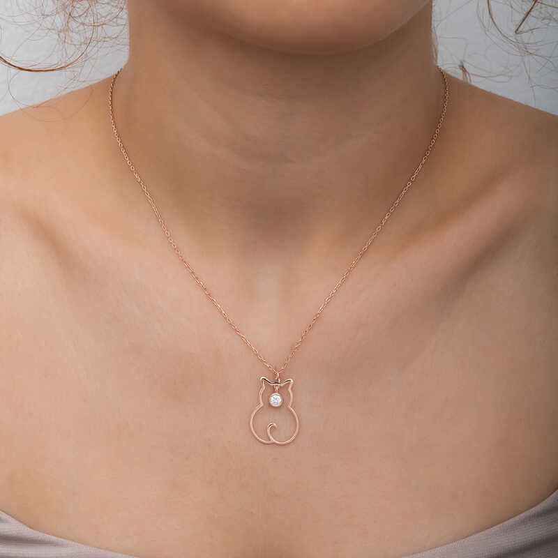 April Birthstone Cat Women's Silver Necklace