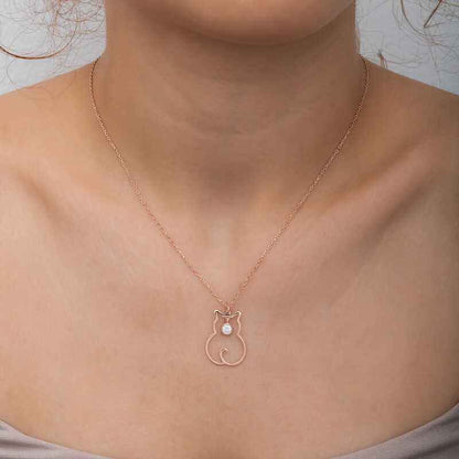 April Birthstone Cat Women's Silver Necklace