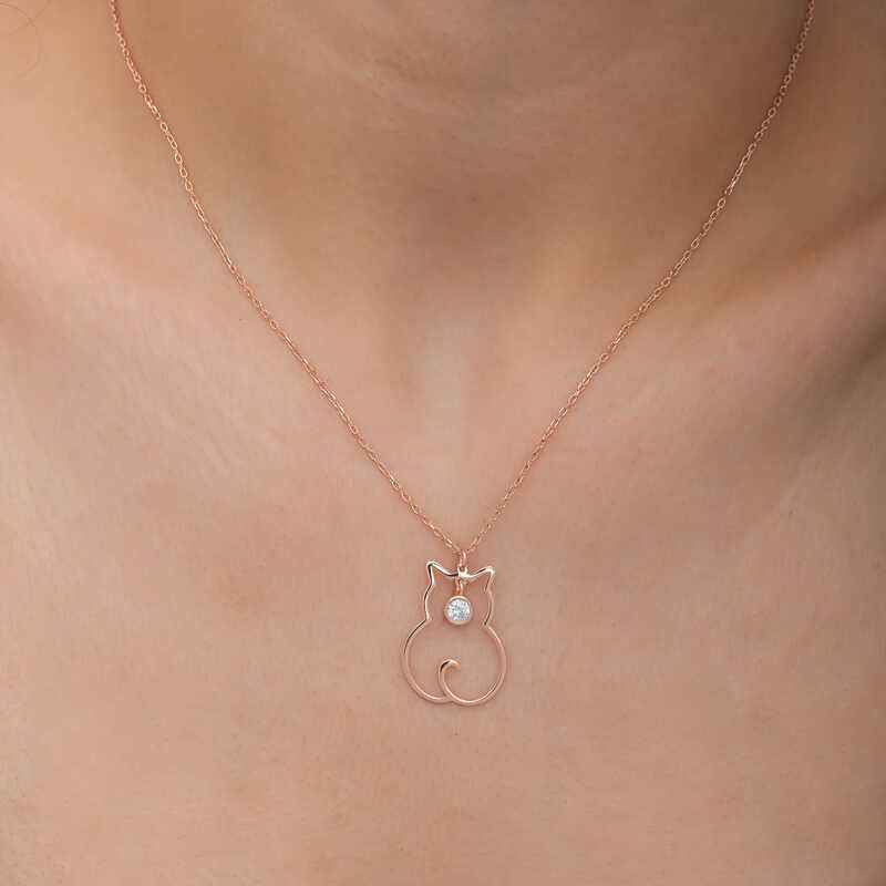 April Birthstone Cat Women's Silver Necklace
