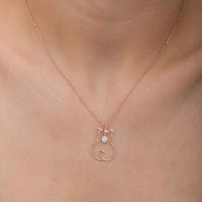 April Birthstone Cat Women's Silver Necklace