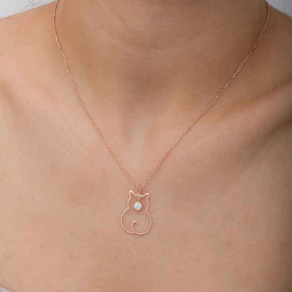 April Birthstone Cat Women's Silver Necklace