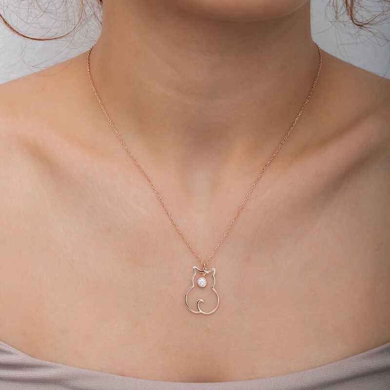 April Birthstone Cat Women's Silver Necklace