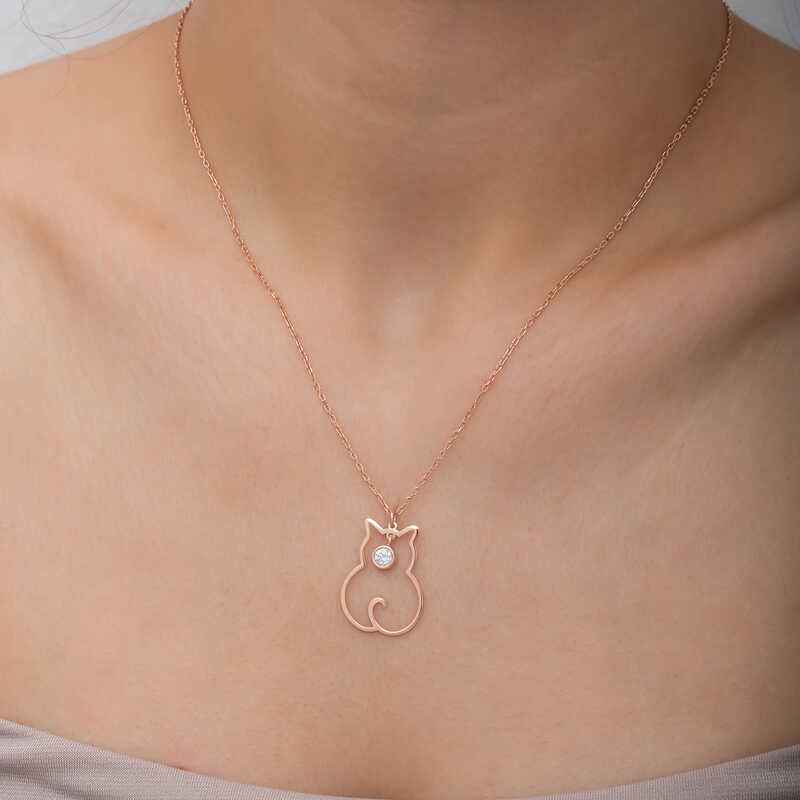 April Birthstone Cat Women's Silver Necklace