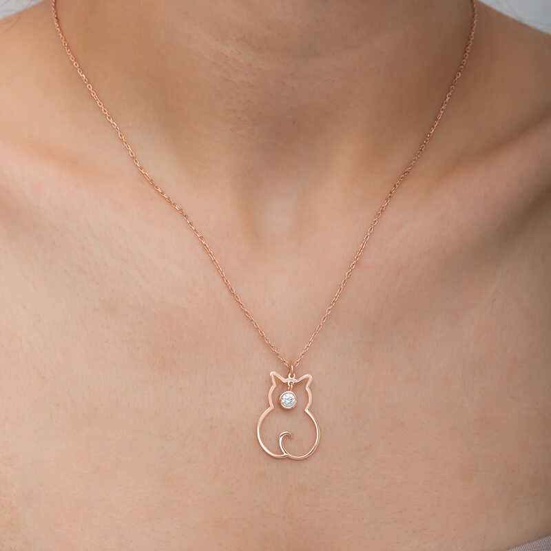 April Birthstone Cat Women's Silver Necklace