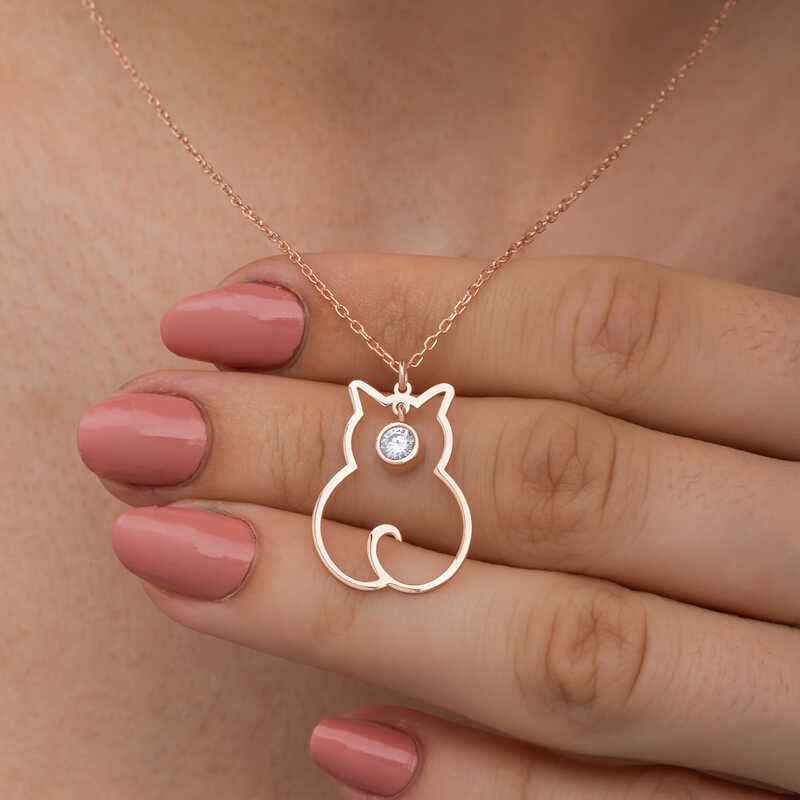 April Birthstone Cat Women's Silver Necklace