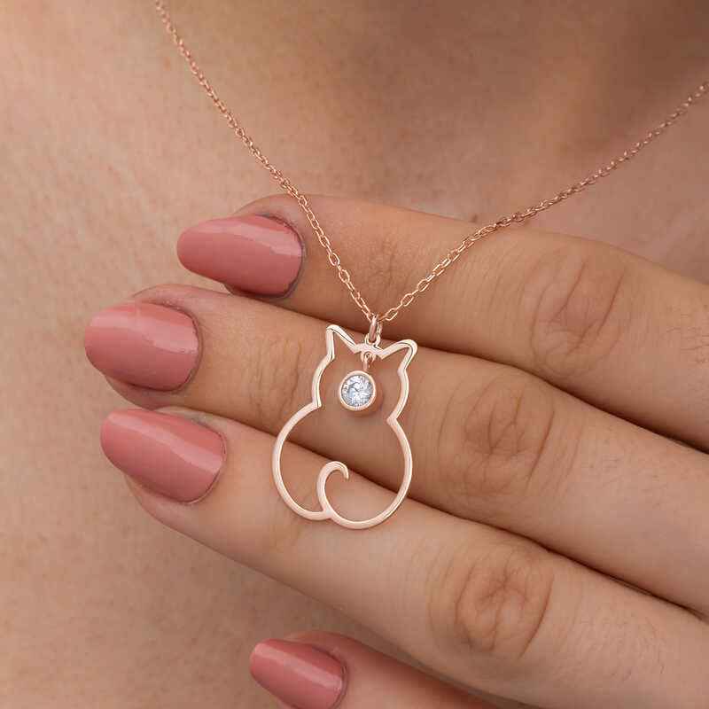 April Birthstone Cat Women's Silver Necklace
