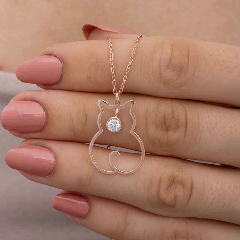April Birthstone Cat Women's Silver Necklace
