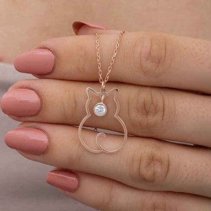 April Birthstone Cat Women's Silver Necklace