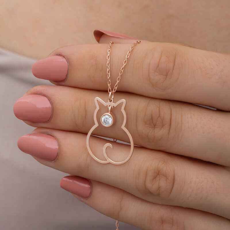 April Birthstone Cat Women's Silver Necklace