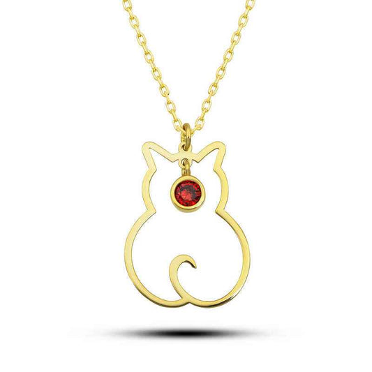 January Birthstone Cat Women's Silver Necklace