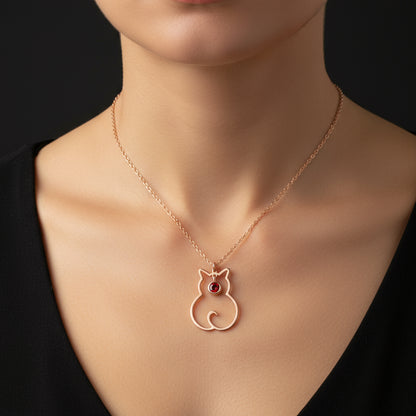 January Birthstone Cat Women's Silver Necklace