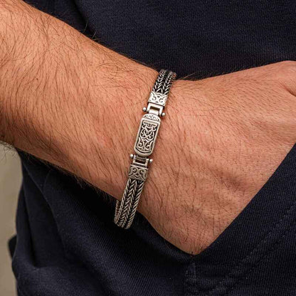 Patterned Oxidized Men's Silver Bracelet