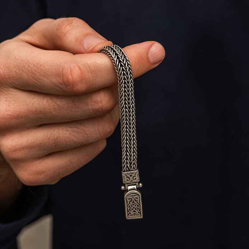 Patterned Oxidized Men's Silver Bracelet