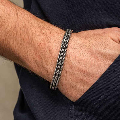 Patterned Oxidized Men's Silver Bracelet