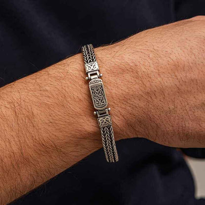 Patterned Oxidized Men's Silver Bracelet