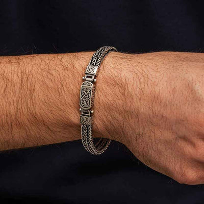 Patterned Oxidized Men's Silver Bracelet