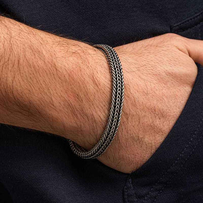 Patterned Oxidized Men's Silver Bracelet