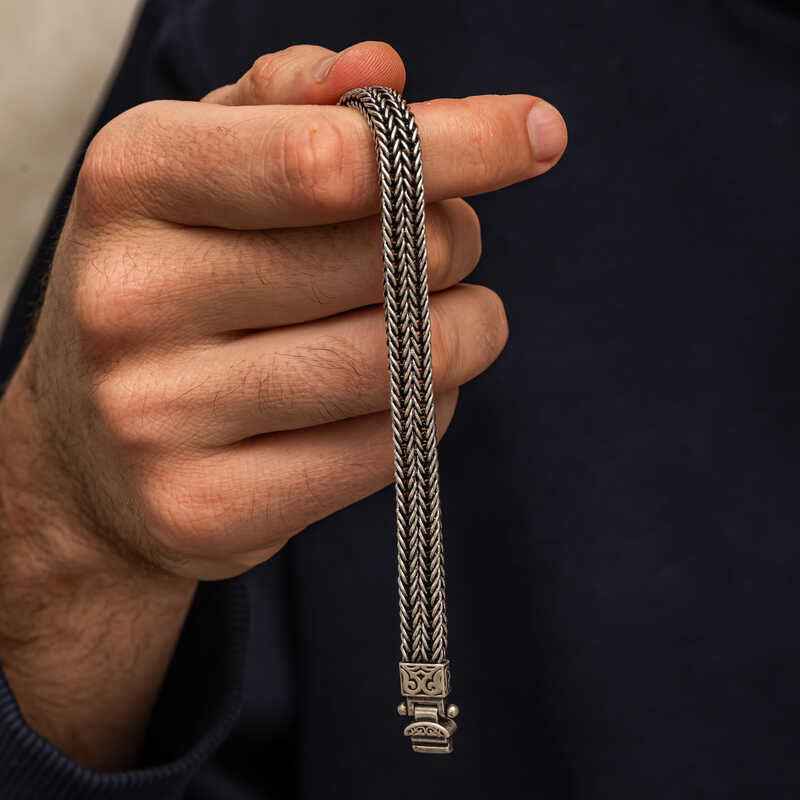Patterned Oxidized Men's Silver Bracelet