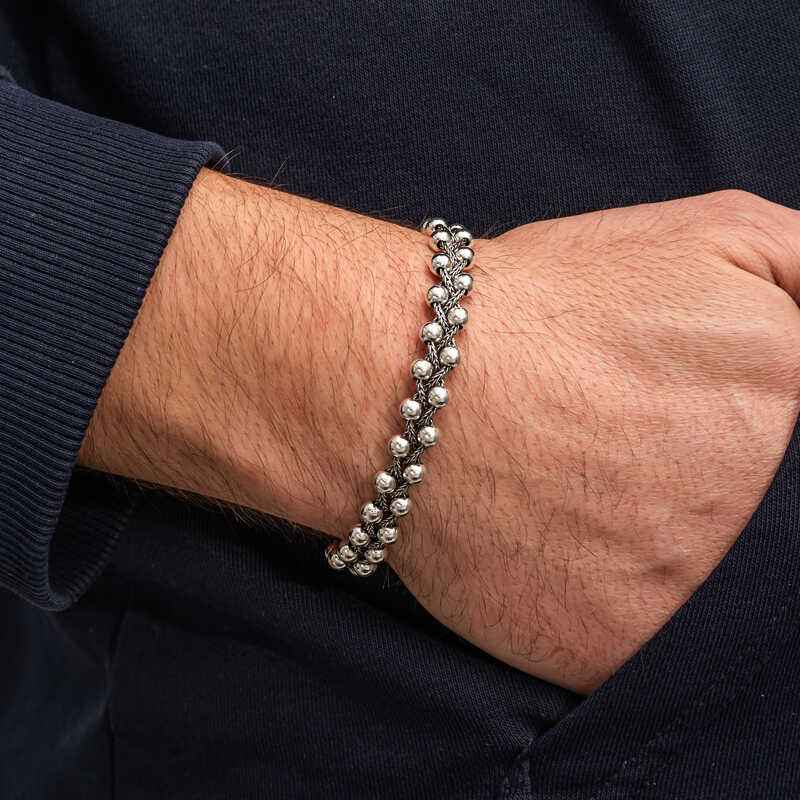 Oxidized Beaded Men's Silver Bracelet