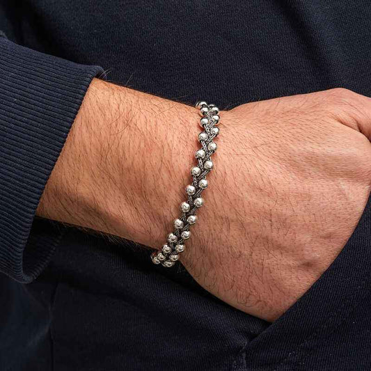 Oxidized Beaded Men's Silver Bracelet