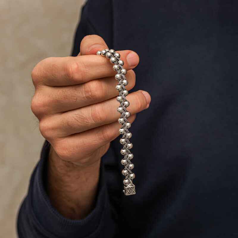 Oxidized Beaded Men's Silver Bracelet