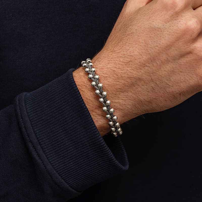 Oxidized Beaded Men's Silver Bracelet