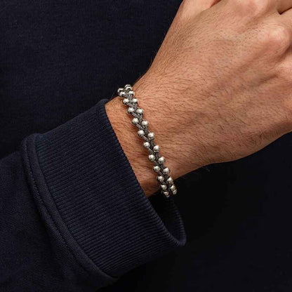 Oxidized Beaded Men's Silver Bracelet