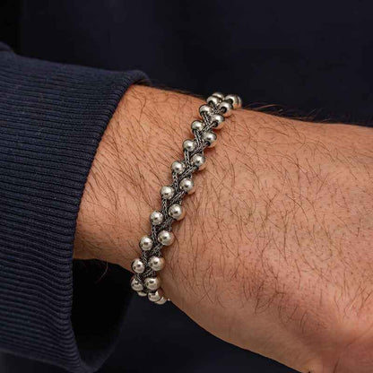 Oxidized Beaded Men's Silver Bracelet