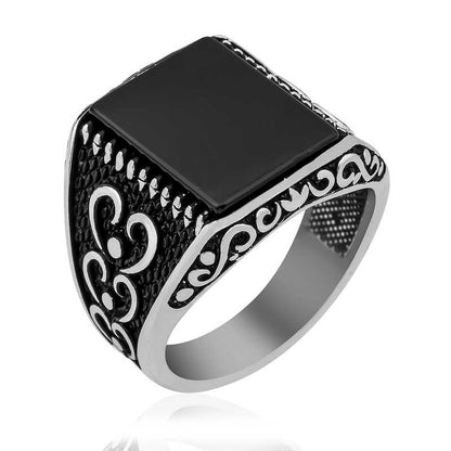 Herren-Silberring mit Onyx-Steinmuster