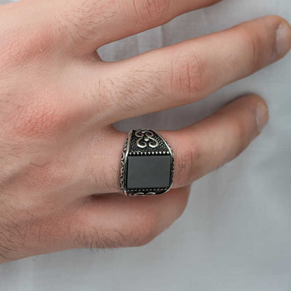 Herren-Silberring mit Onyx-Steinmuster