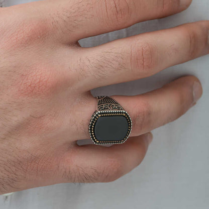 Herren-Silberring mit Onyx-Steinmuster