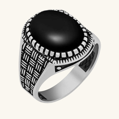 Herren-Silberring mit Onyx-Steinmuster