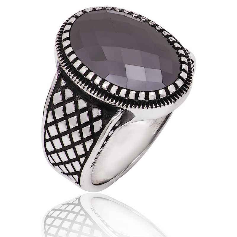 Black Stone Men's Silver Ring