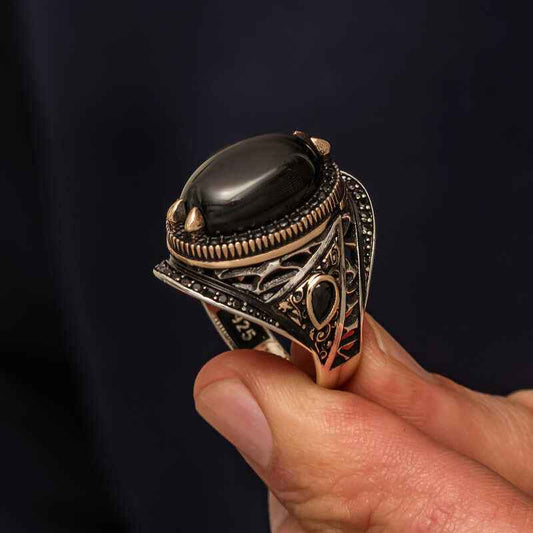 Onyx Stone Men's Silver Ring