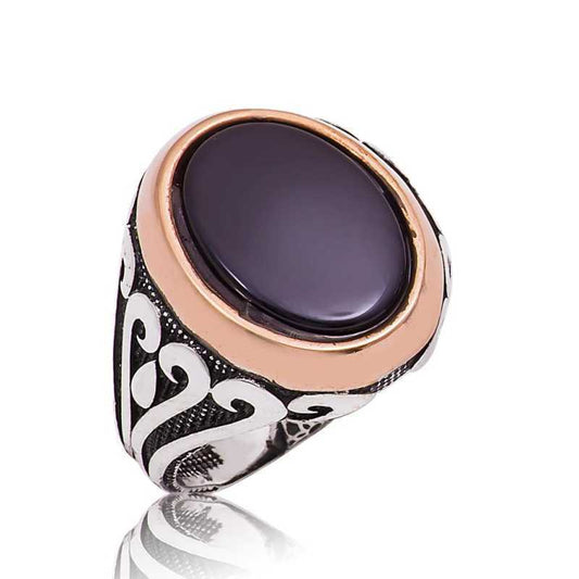 Black Stone Men's Silver Ring