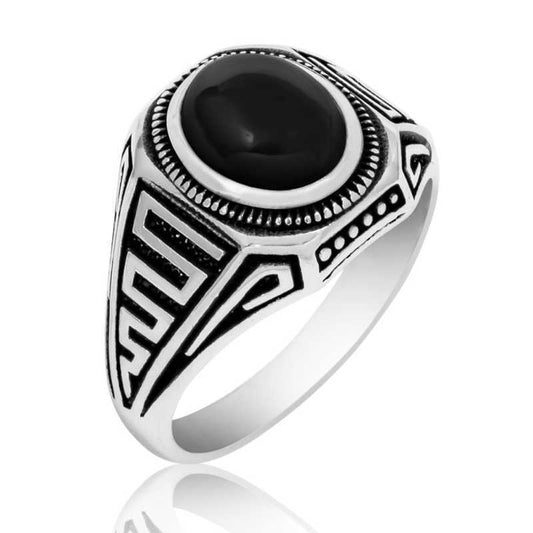 Black Stone Men's Silver Ring