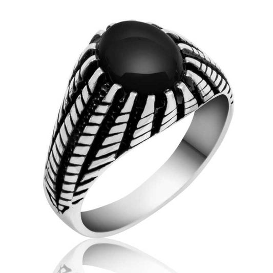 Black Stone Men's Silver Ring
