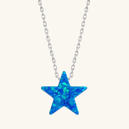 Opal Blue Stone Star Women's Silver Necklace