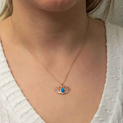 Opal Stone Rose Plated Lotus Flower Women's Silver Necklace