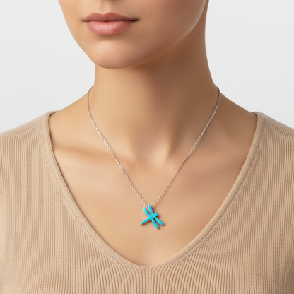 Blauer Opalstein Libelle Damen Silber Halskette